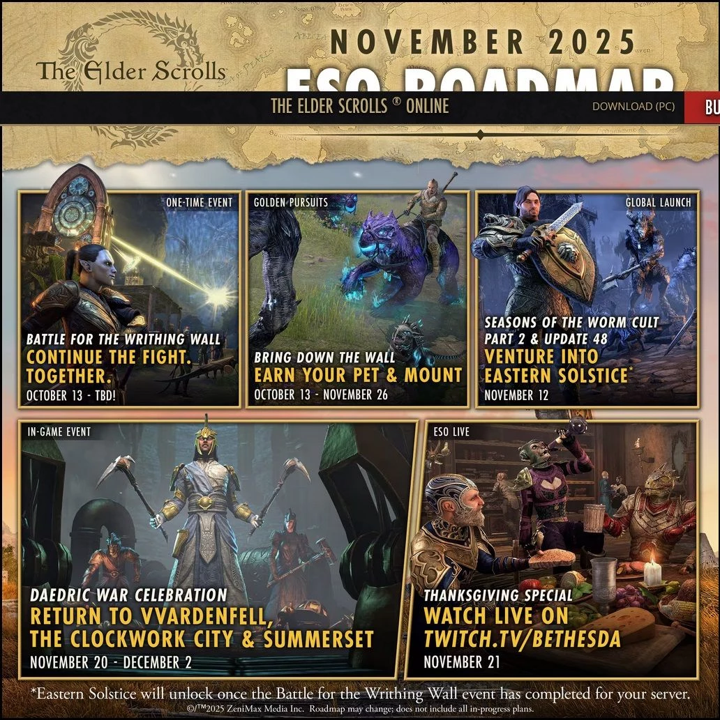 Команда The Elder Scrolls Online представила дорожную карту на ноябрь