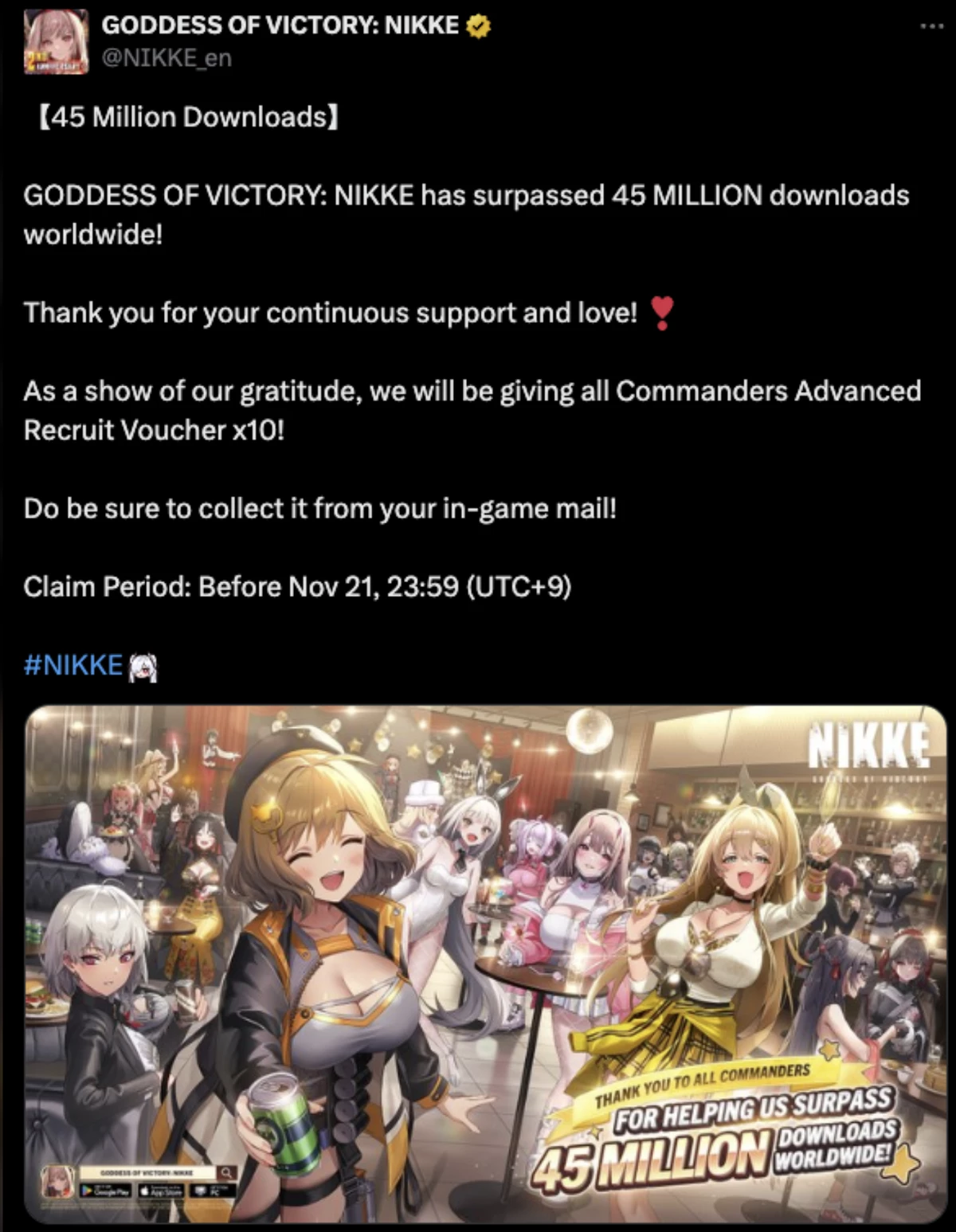 Игроки скачали Goddess of Victory: NIKKE 45 миллионов раз Игроки скачали Goddess of Victory: NIKKE 45 миллионов раз