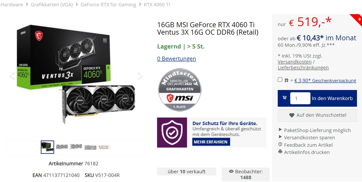 Спустя неделю после релиза RTX 4060 Ti на 16 гигабайт уже продается со скидкой Спустя неделю после релиза RTX 4060 Ti на 16 гигабайт уже продается со скидкой