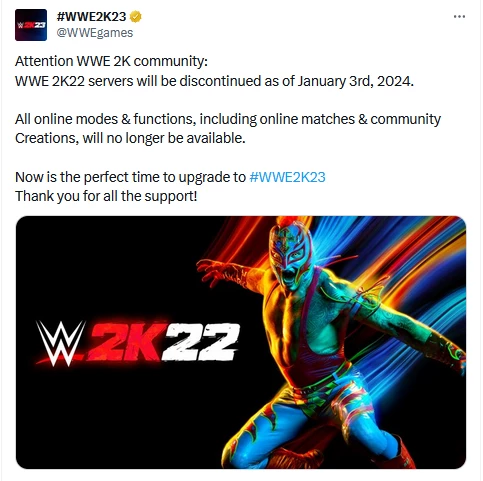 Сервера симулятора реслинга WWE 2K22 закроются в январе 2024 года Сервера симулятора реслинга WWE 2K22 закроются в январе 2024 года