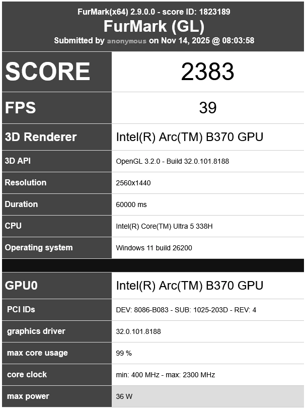 Встройка Intel Arc B370 Xe3 отстает от предыдущего поколения при большем потреблении Встройка Intel Arc B370 Xe3 отстает от предыдущего поколения при большем потреблении