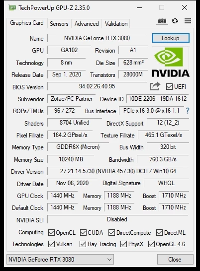 Обзор ZOTAC GAMING GeForce RTX 3080 Trinity - производительность в играх, шум, температуры, разгон Обзор ZOTAC GAMING GeForce RTX 3080 Trinity - производительность в играх, шум, температуры, разгон