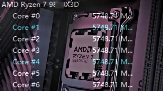 AMD Ryzen 7 9850X3D работает при 5,75 ГГц по всем ядрам, что значительно выше его предшественника